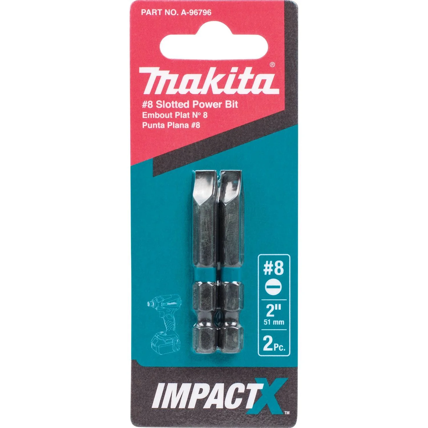 Makita A-96796 Impact X #8 Slotted 2″ Power Bit (2-Pack) - Image 3