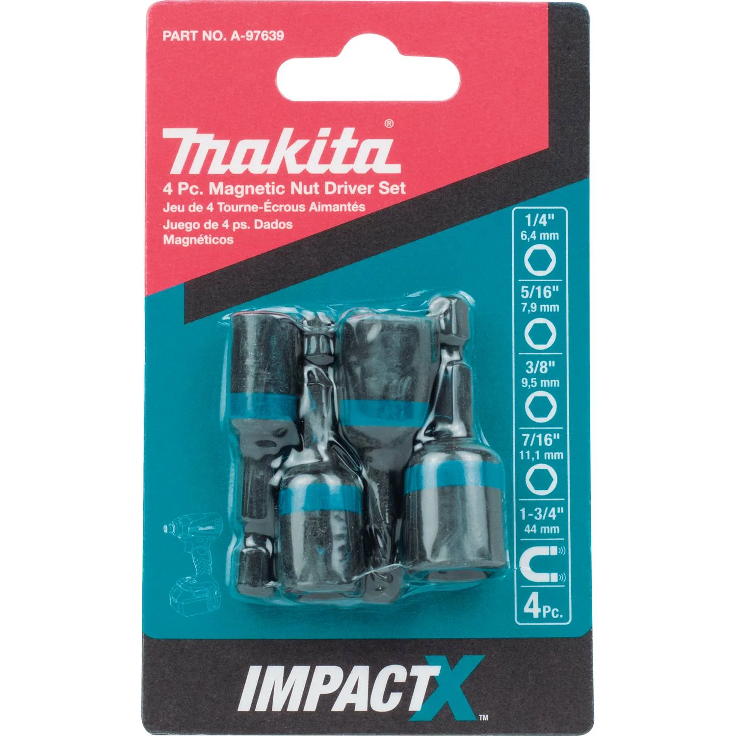 Makita A-97639 Impact X 4 Pc. 1-3/4″ Magnetic Nut Driver Set - Image 2