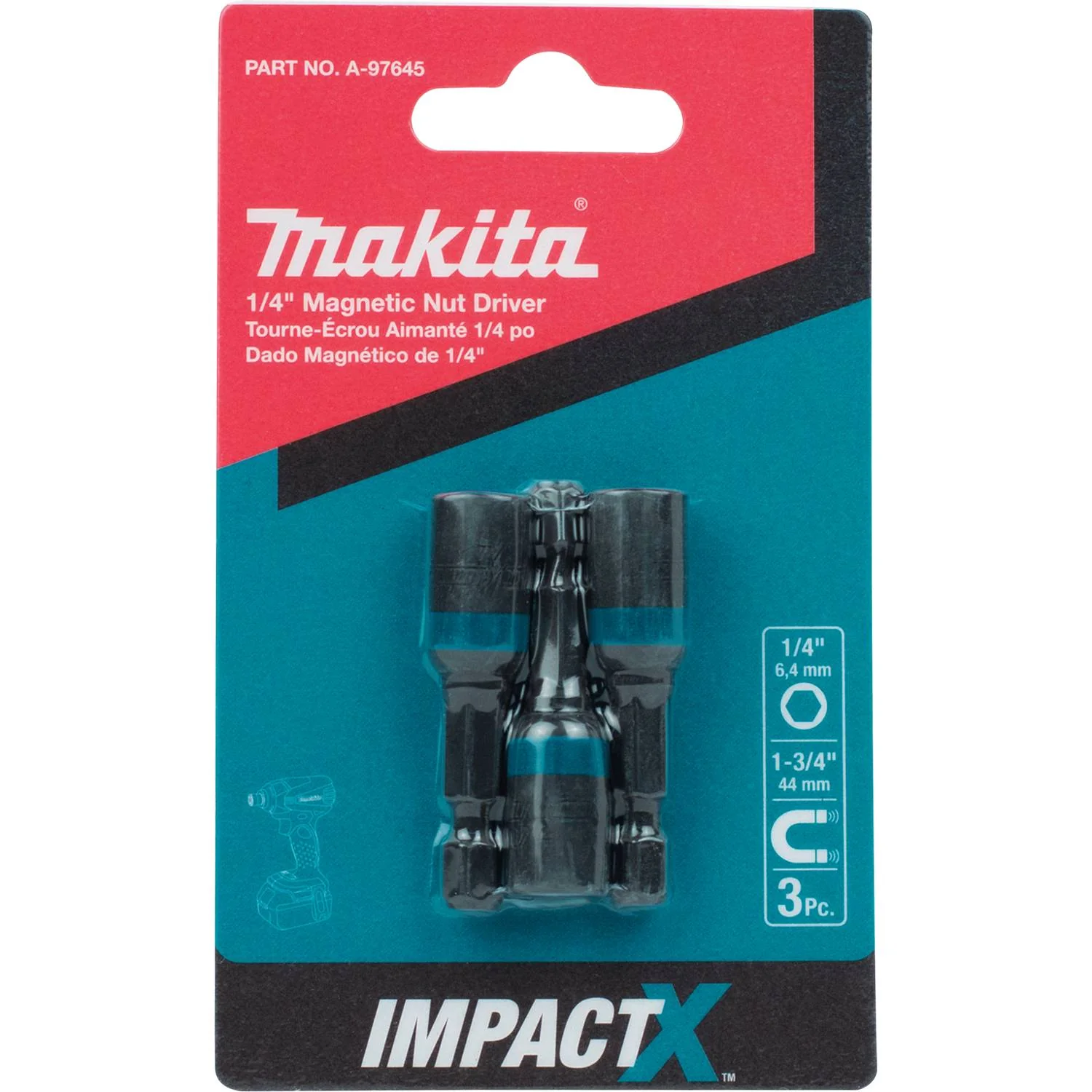 Makita A-97645 Impact X 1/4″ x 1-3/4″ Magnetic Nut Driver (3-Pack) - Image 2