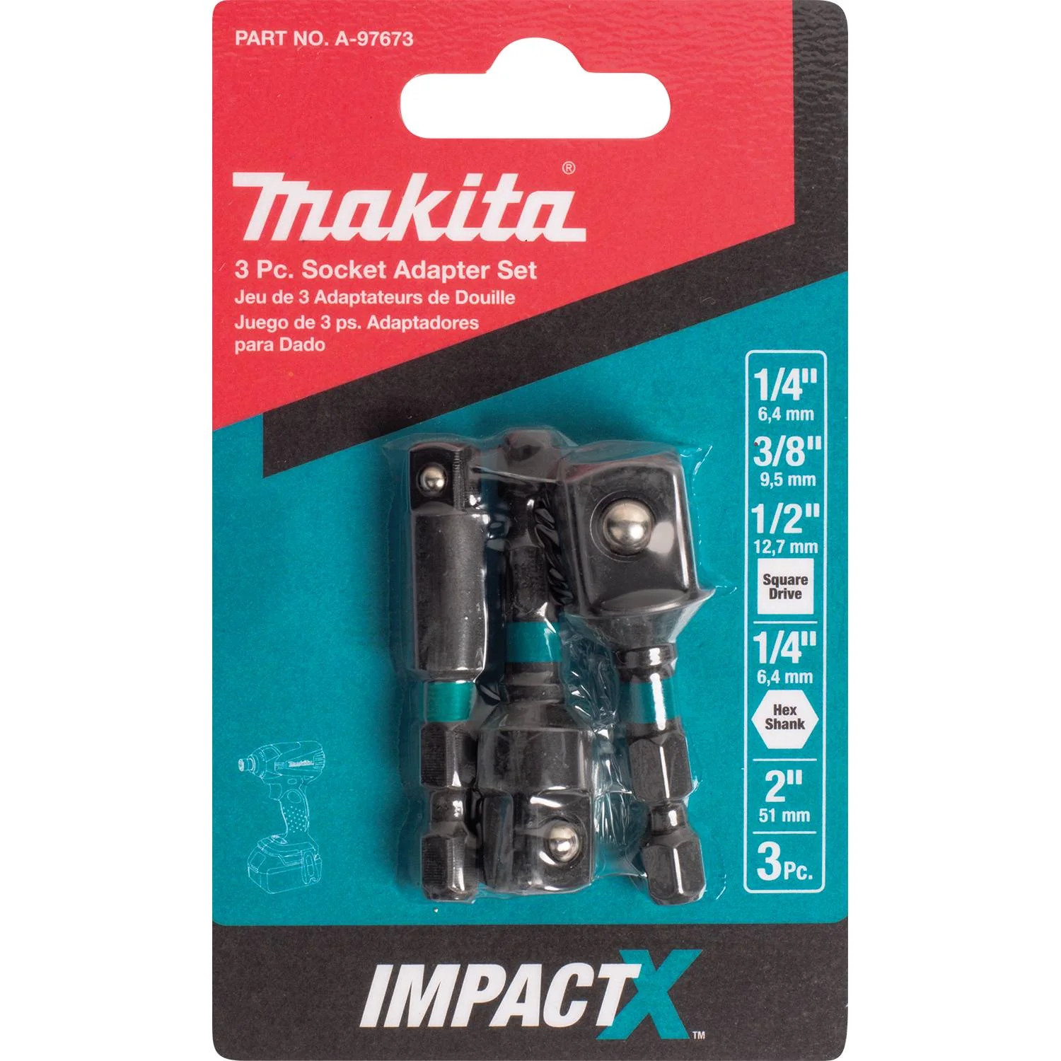 Makita Impact X 3 Pc. 2″ Socket Adapter Set - Image 2