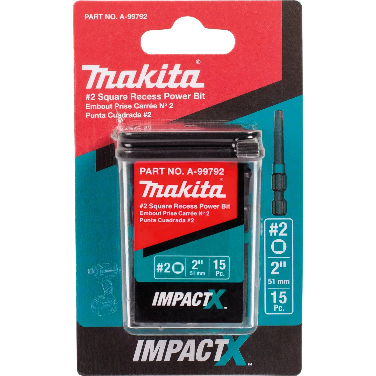 Makita A-99792 Impact X #2 Square Recess 2″ Power Bit (15-Pack) - Image 3