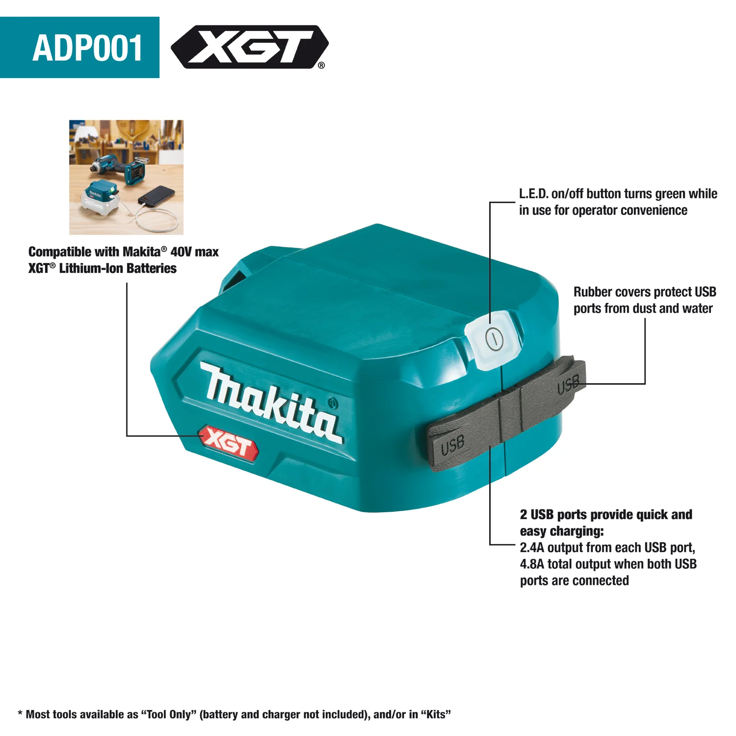 Makita ADP001G 40V MAX XGT Cordless Power Source, Power Source Only - Image 2