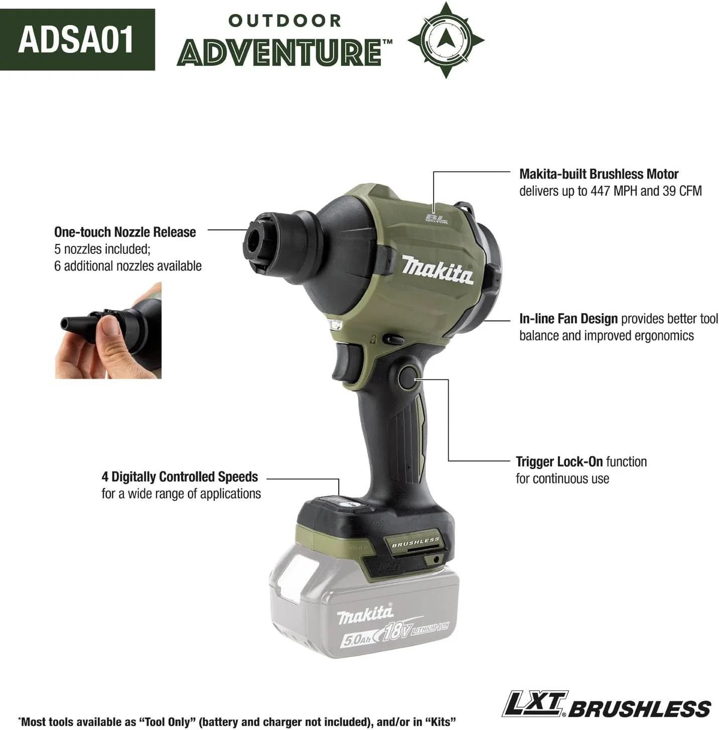 Makita ADSA01Z Outdoor Adventure 18V LXT Brushless Cordless High Speed Blower/Inflator (Bare Tool) - Image 3