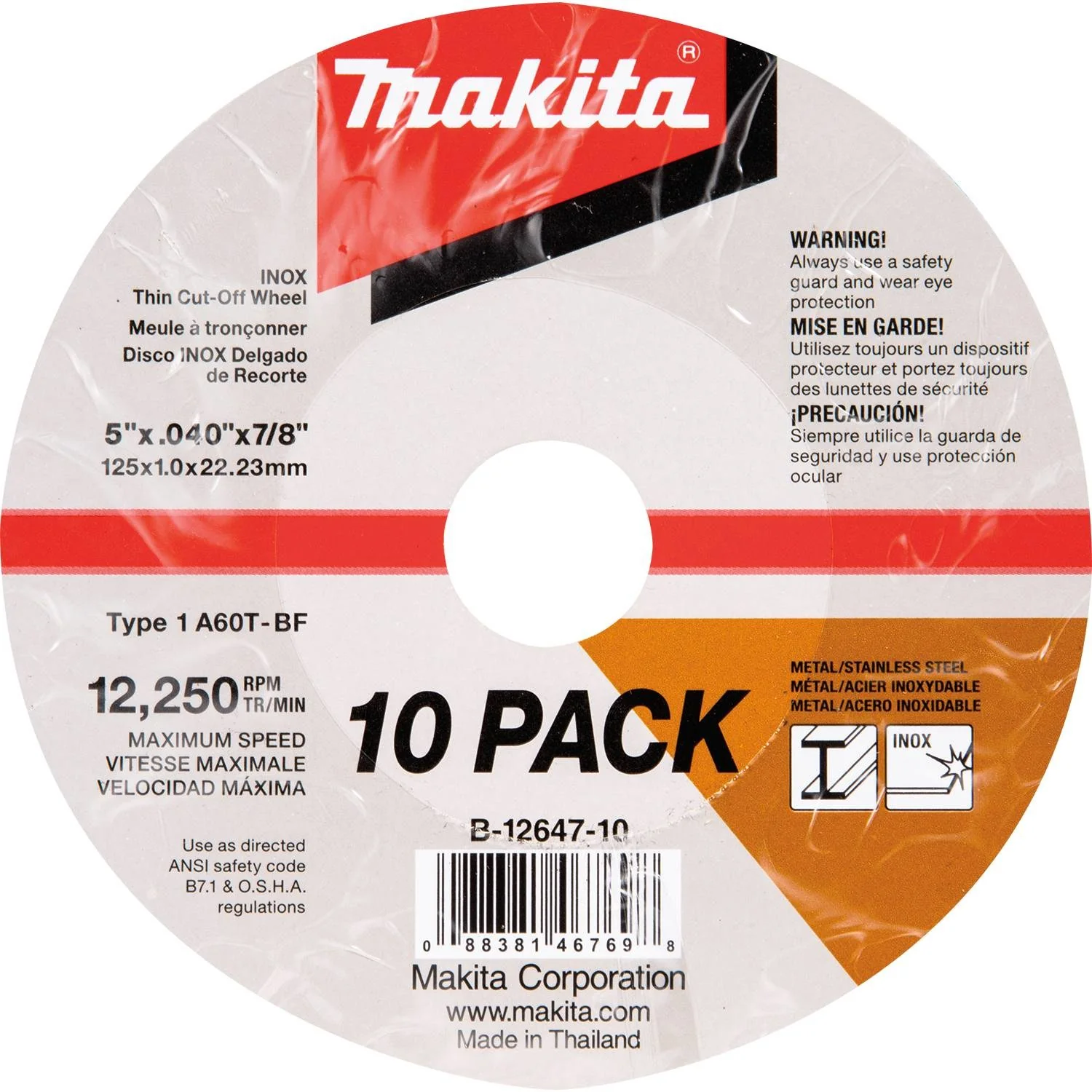 Makita B-12647-10 5 in. x .040 in. x 7/8 in. Thin INOX Cut-Off Wheel (Pack of 10) - Image 3