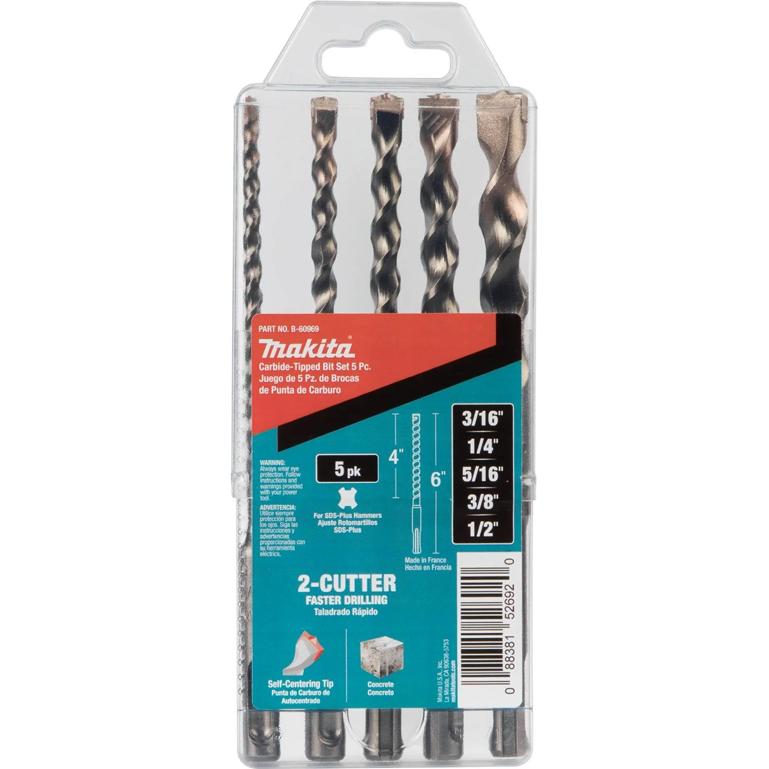 Makita B-60969 5 pc. SDS-Plus Bit Set, 2-Cutter - Image 5