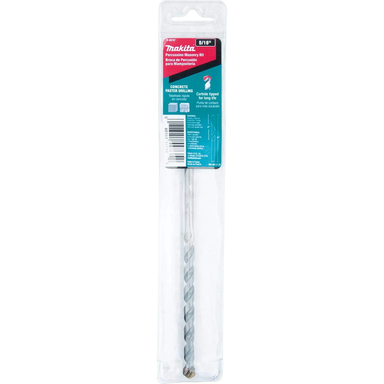 Makita 5/16" x 6" Carbide Tipped Percussion Masonry Hammer Drill Bit - Image 5
