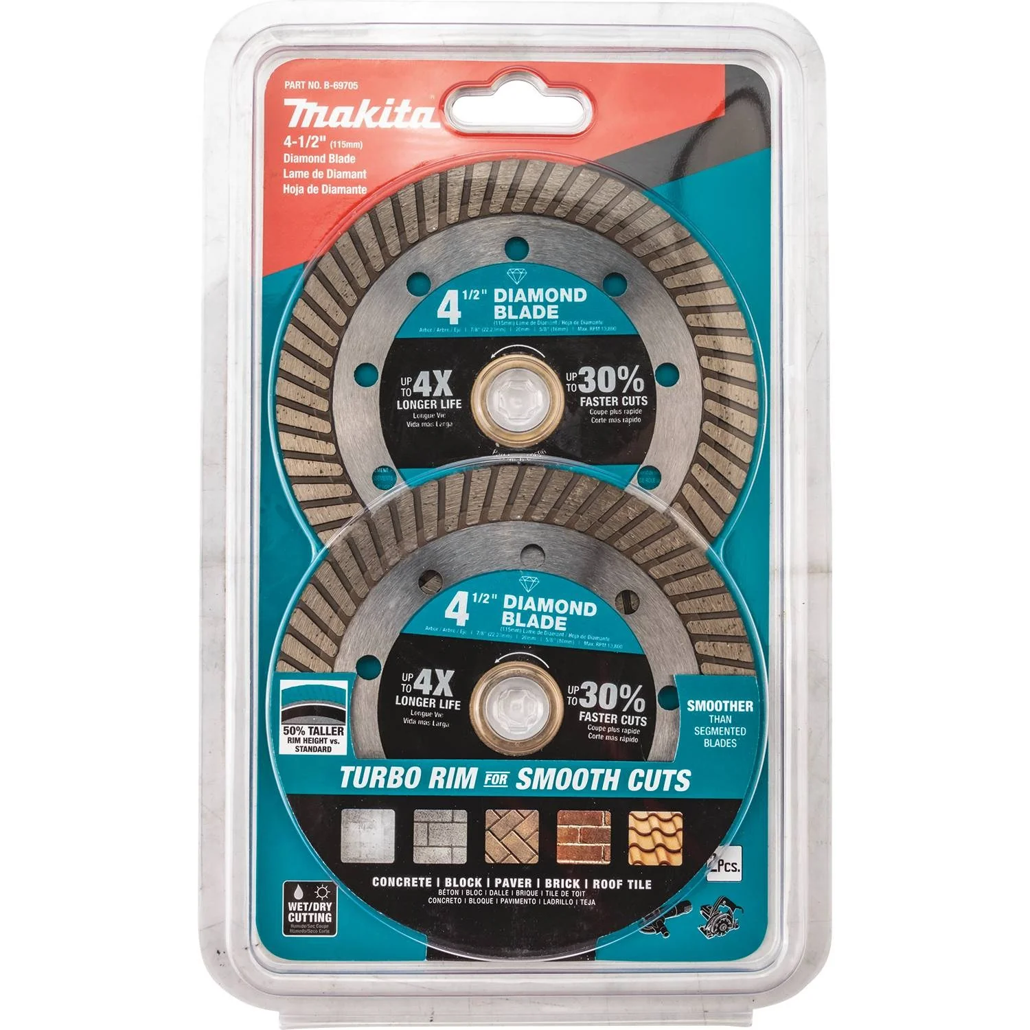 Makita B-69705 - 4-1/2" Diamond Blade, Turbo, General Purpose, 2/pk - Image 3