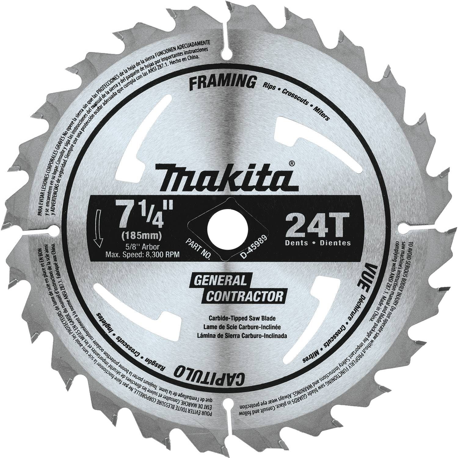 Makita D-45989 - 7-1/4" 24T Carbide-Tipped Circular Saw Blade, Framing/General Purpose