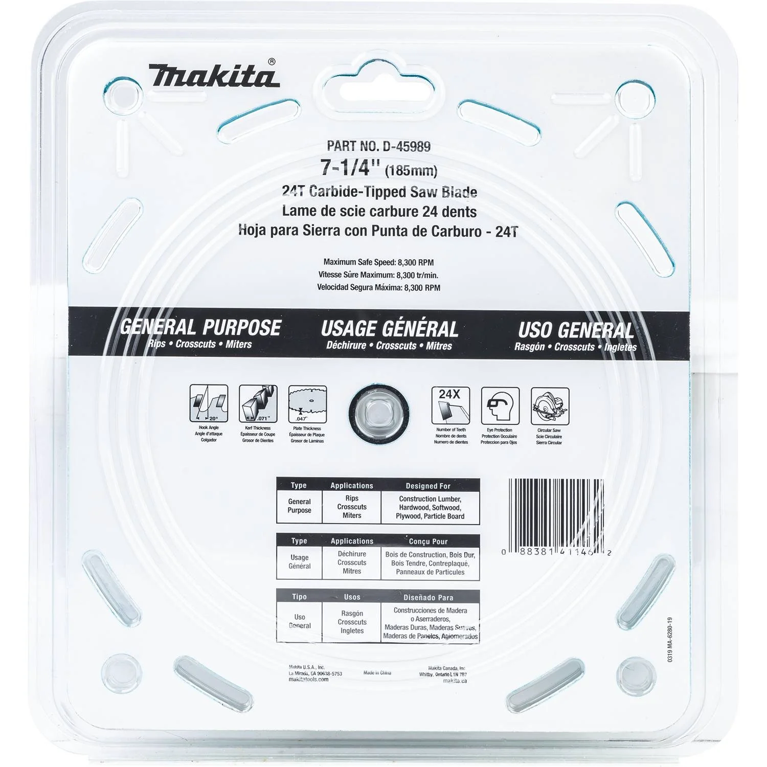 Makita D-45989 - 7-1/4" 24T Carbide-Tipped Circular Saw Blade, Framing/General Purpose - Image 2