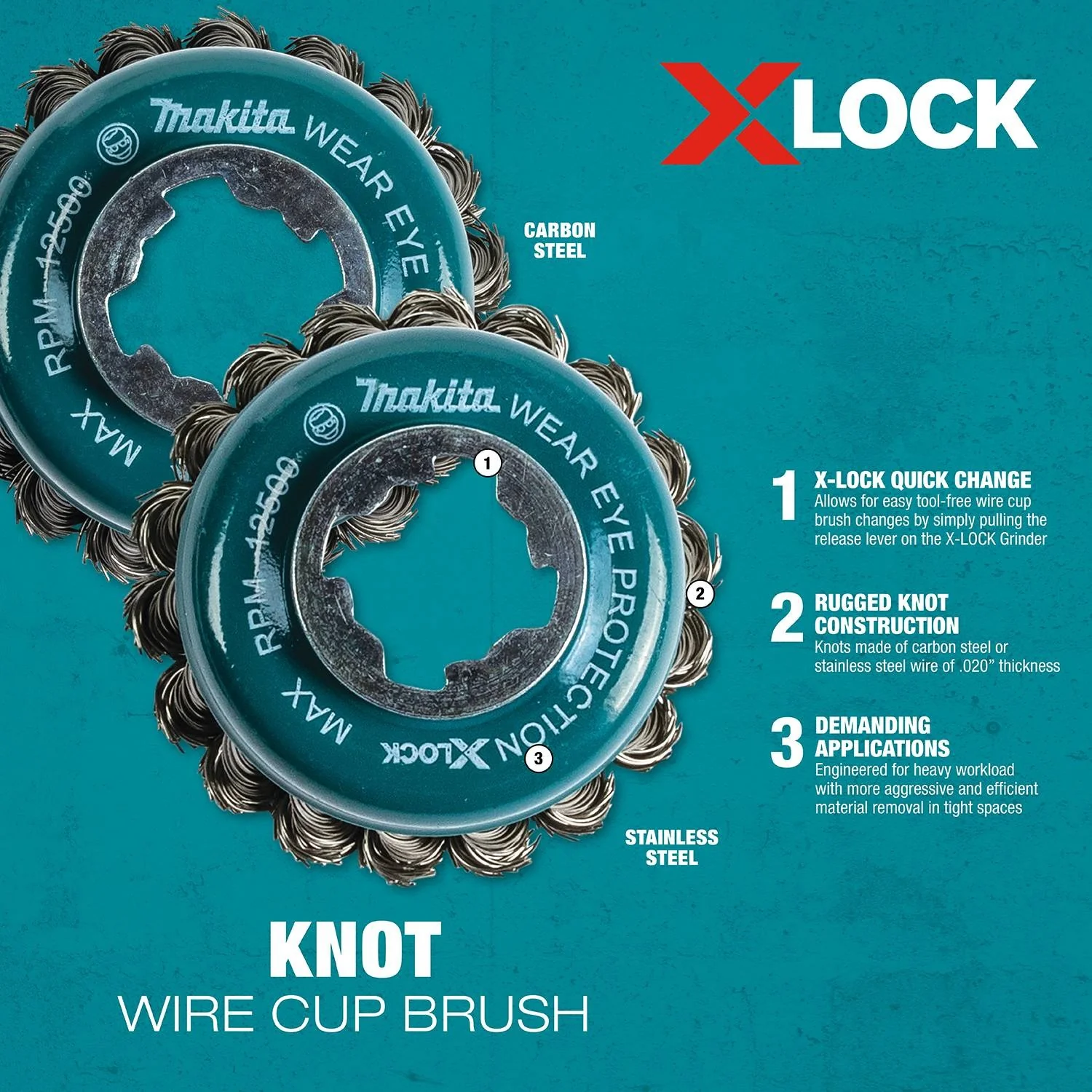 Makita D-72578 X-LOCK 3-1/8" Stainless Steel Knot Wire Cup Brush - Image 5