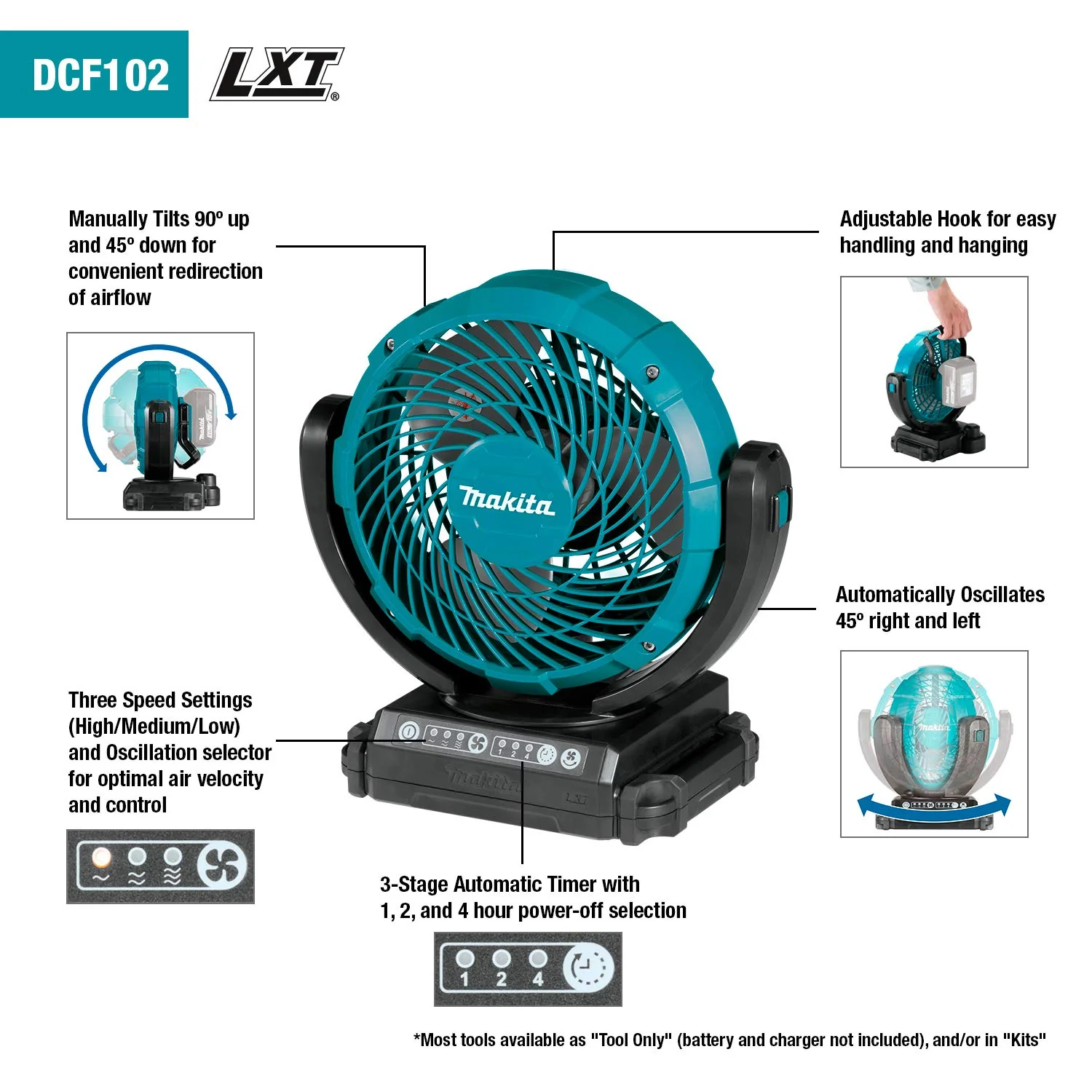 Makita 18V LXT Lithium-Ion Cordless 7-1/8in Fan (Bare Tool) - Image 6