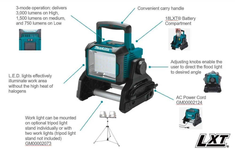 Makita 18V LXT Lithium-Ion Cordless/Corded Work Light (Light Only) - Image 2