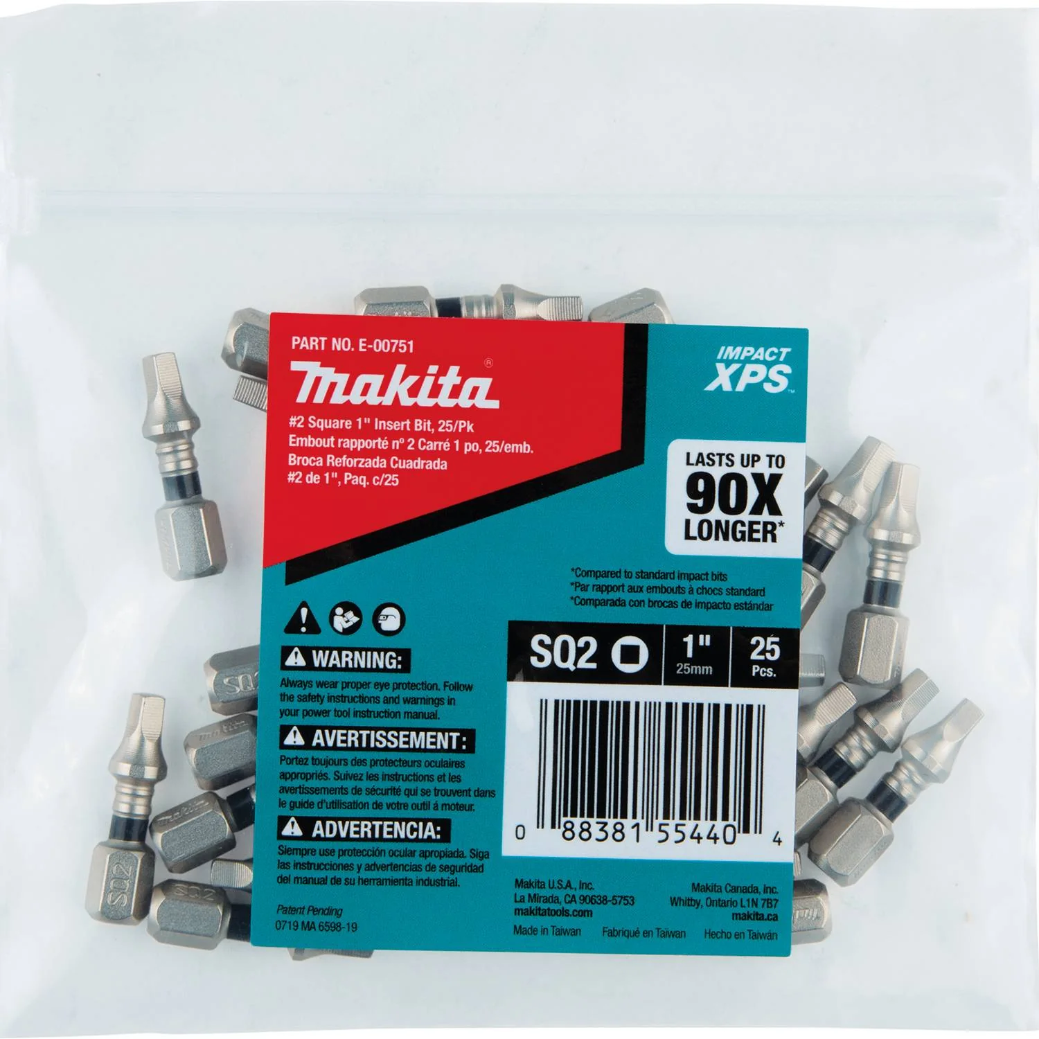 Makita (E-00751) Impact XPS #2 Square 1" Insert Bit (25-Pack) - Image 2