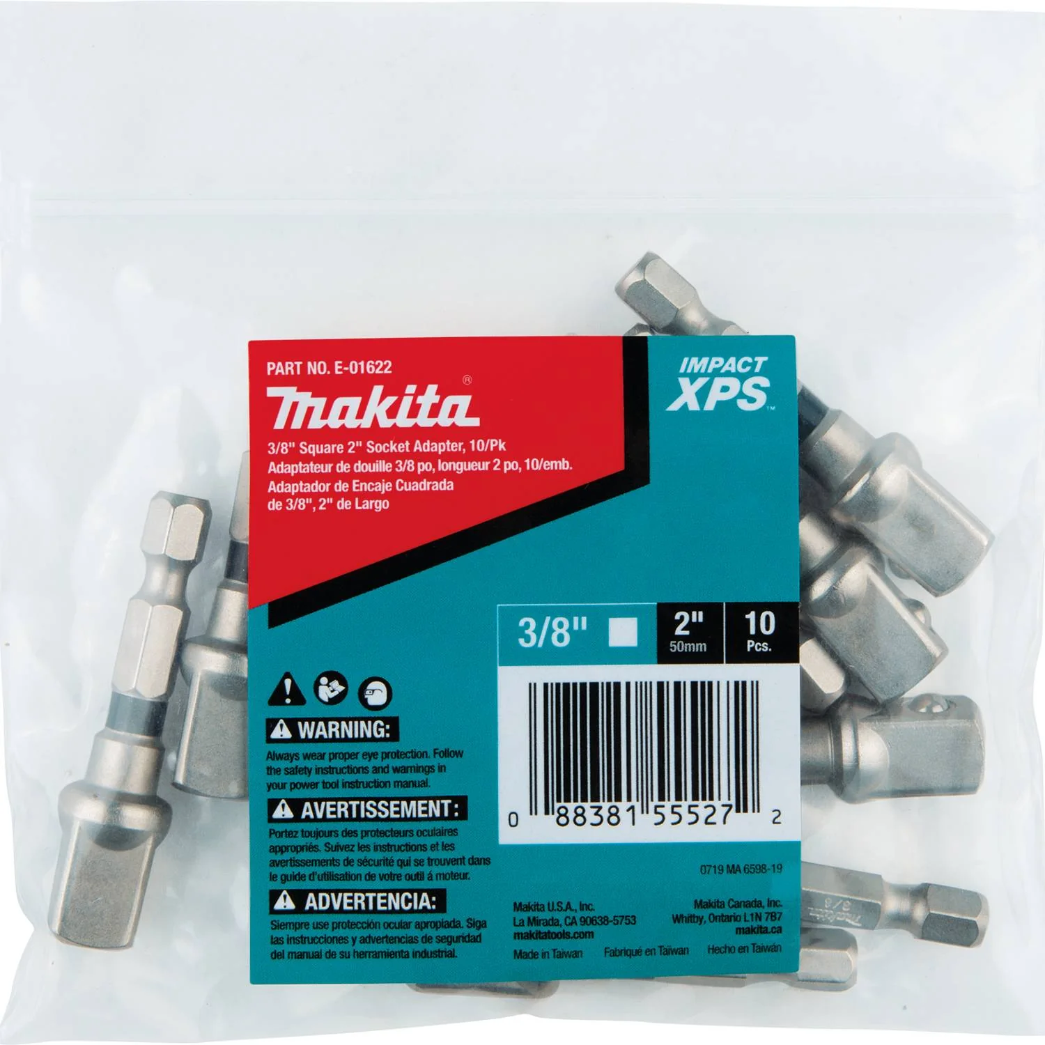 Makita Impact XPS 3/8" Square 2" Socket Adapter (10-Pack) - Image 2