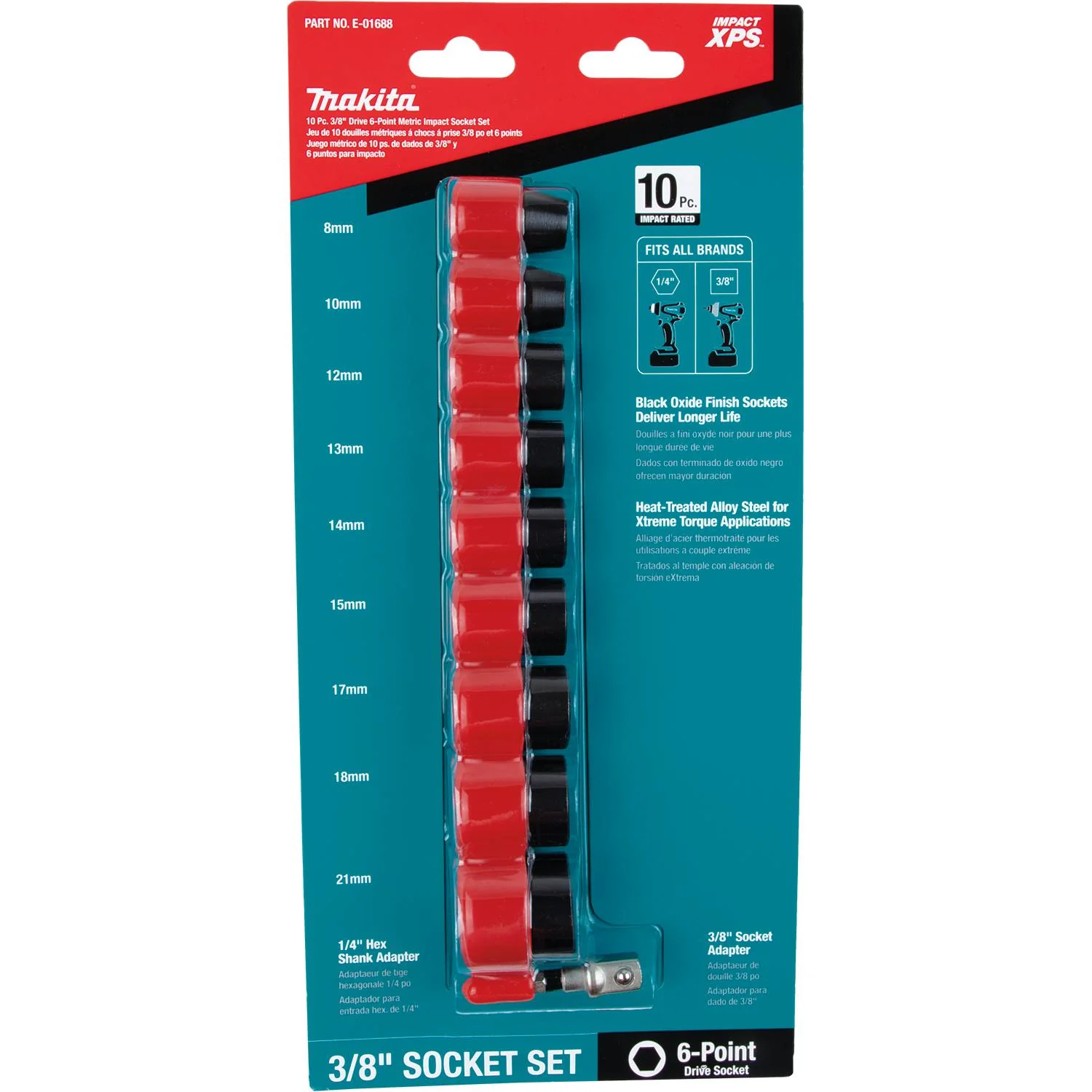 Makita (E-01688) Impact XPS 10 Pc. 3/8" Drive 6-Point Metric Impact Socket Set w/ Standard Socket Adapter - Image 2