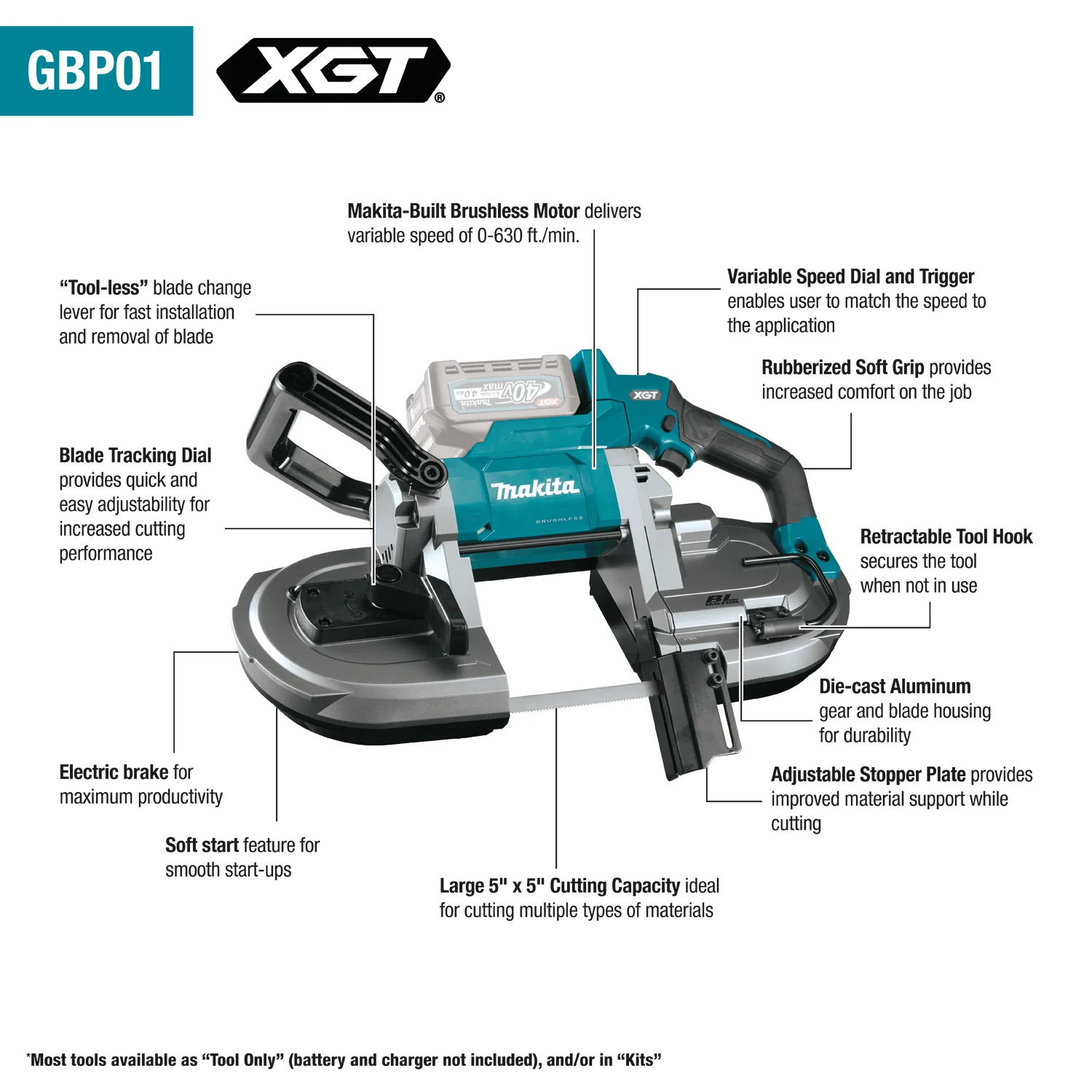 Makita GBP01M1 40V Max XGT Brushless Cordless Deep Cut Portable Band Saw Combo Kit (4.0Ah) - Image 2