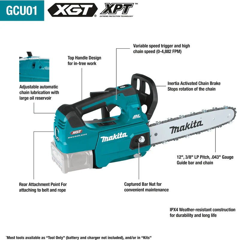 Makita GCU01T 40V MAX XGT Brushless Cordless 12 In. Top Handle Chain Saw Kit - Image 5