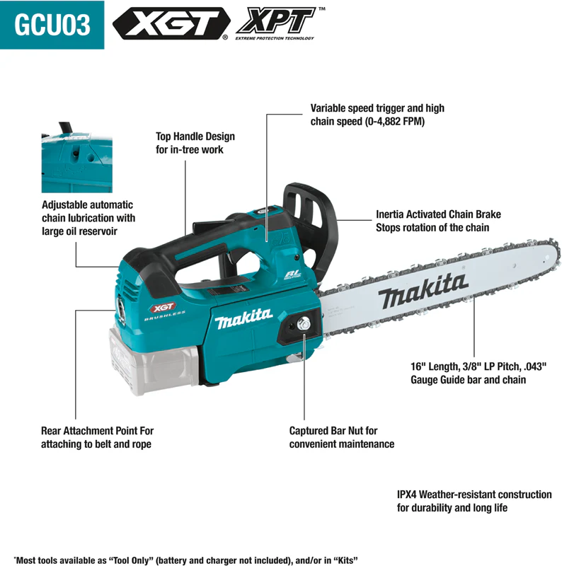 Makita (GCU03T) 40V MAX XGT Brushless Cordless 16 In. Top Handle Chain Saw Kit - Image 5