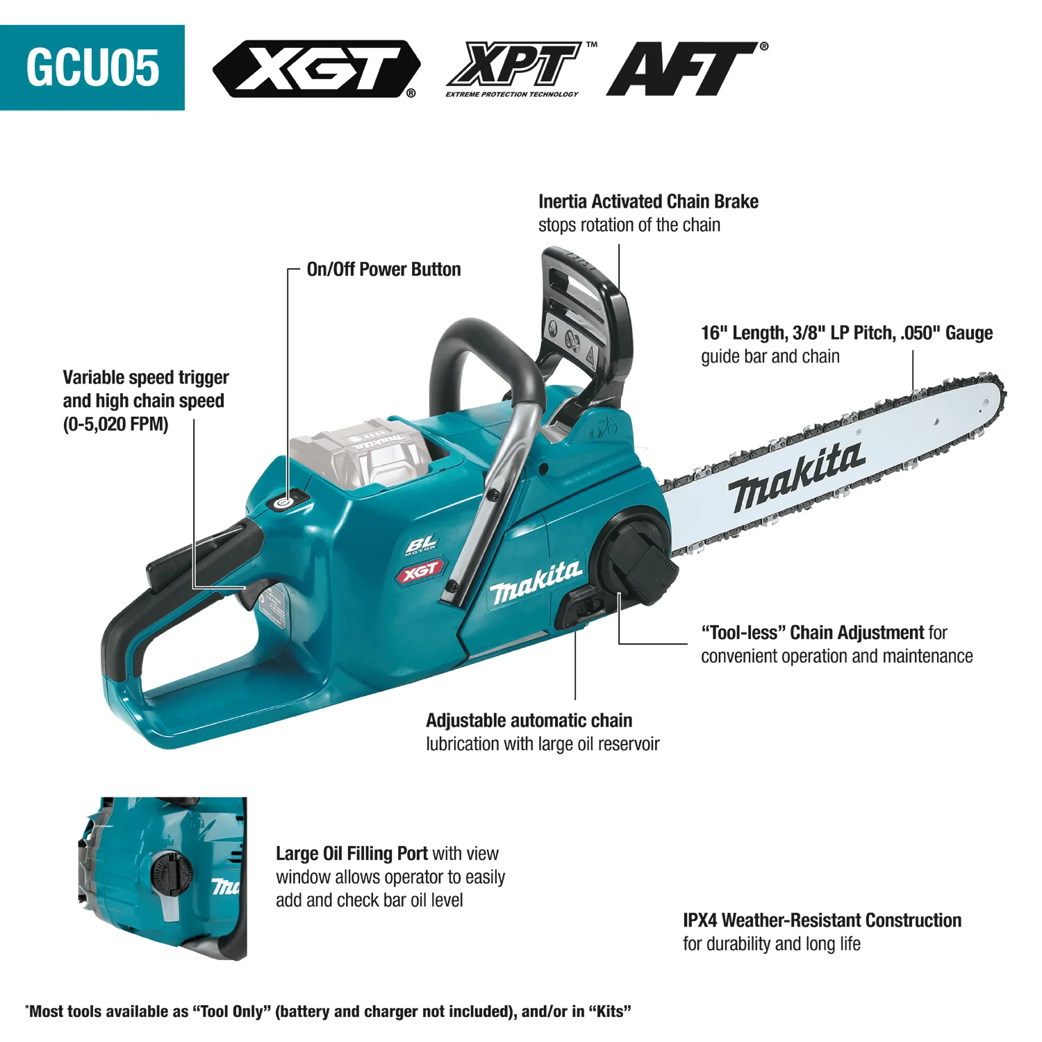 Makita GCU05T 40V XGT Brushless Cordless 16 In. Chain Saw Kit - Image 4