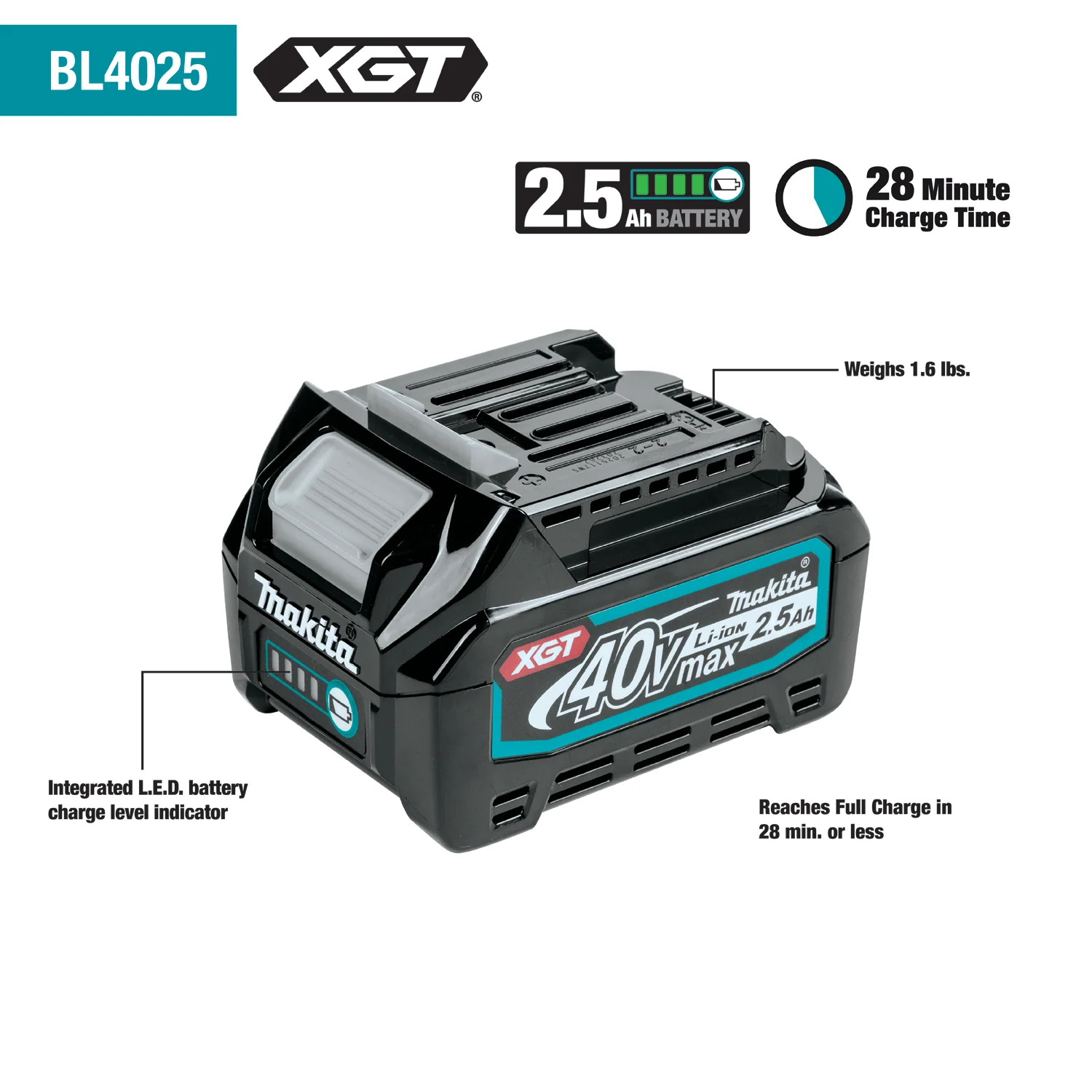 MAKITA 40V Max (GFD02D) XGT Compact Brushless Cordless 1/2" Driver‑Drill Kit (2.5Ah) - Image 6