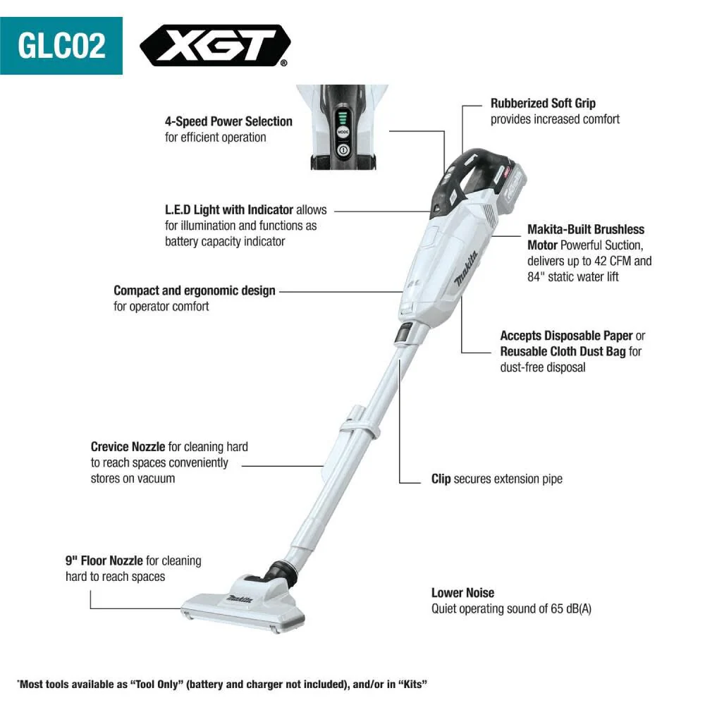 Makita (GLC02R1) 40V Max XGT️ Vacuum 4 Speed Compact Stick Kit with Dust Bag - Image 11