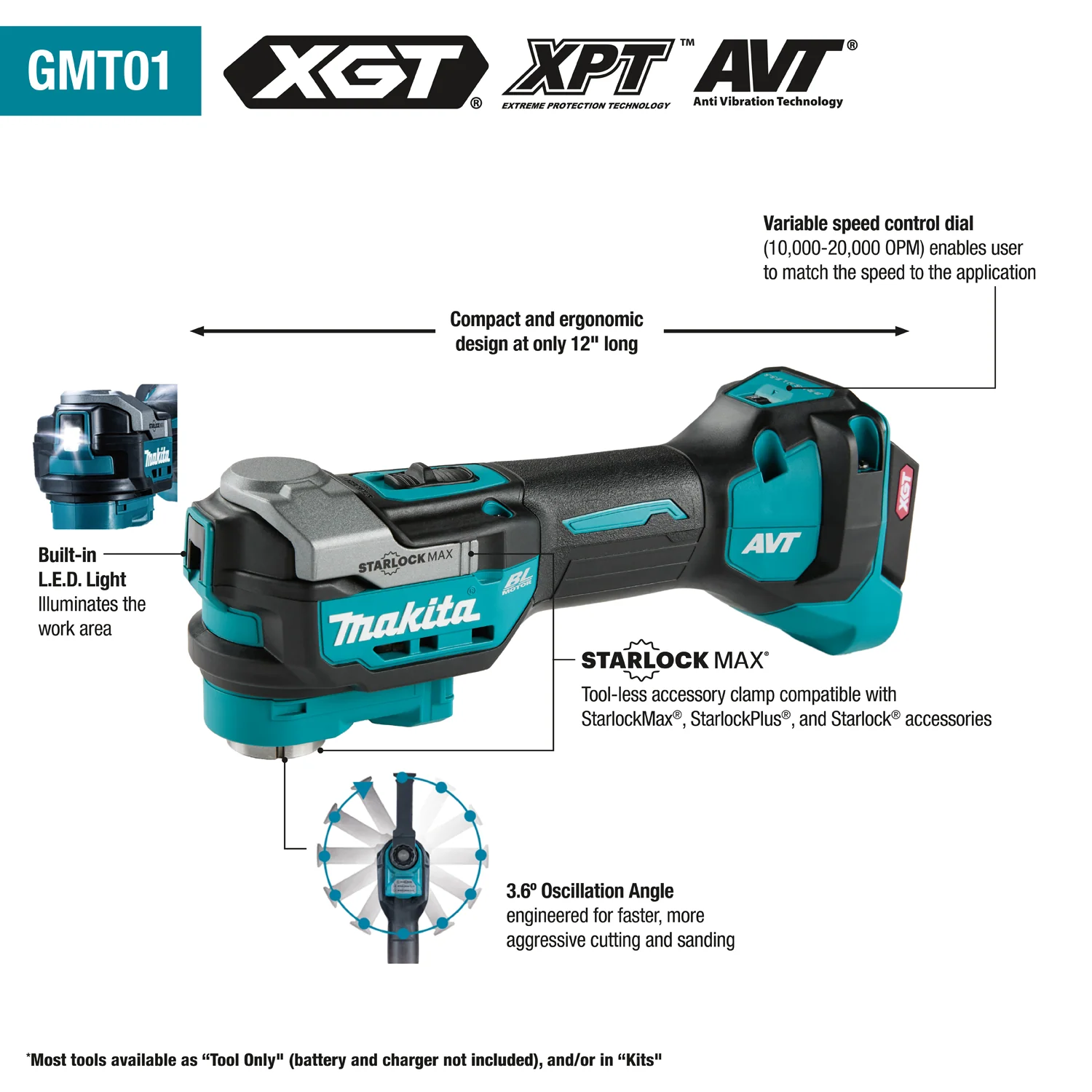 Makita GMT01Z 40V max XGT Brushless Cordless StarlockMax Oscillating Multi‑Tool (Tool Only) - Image 2