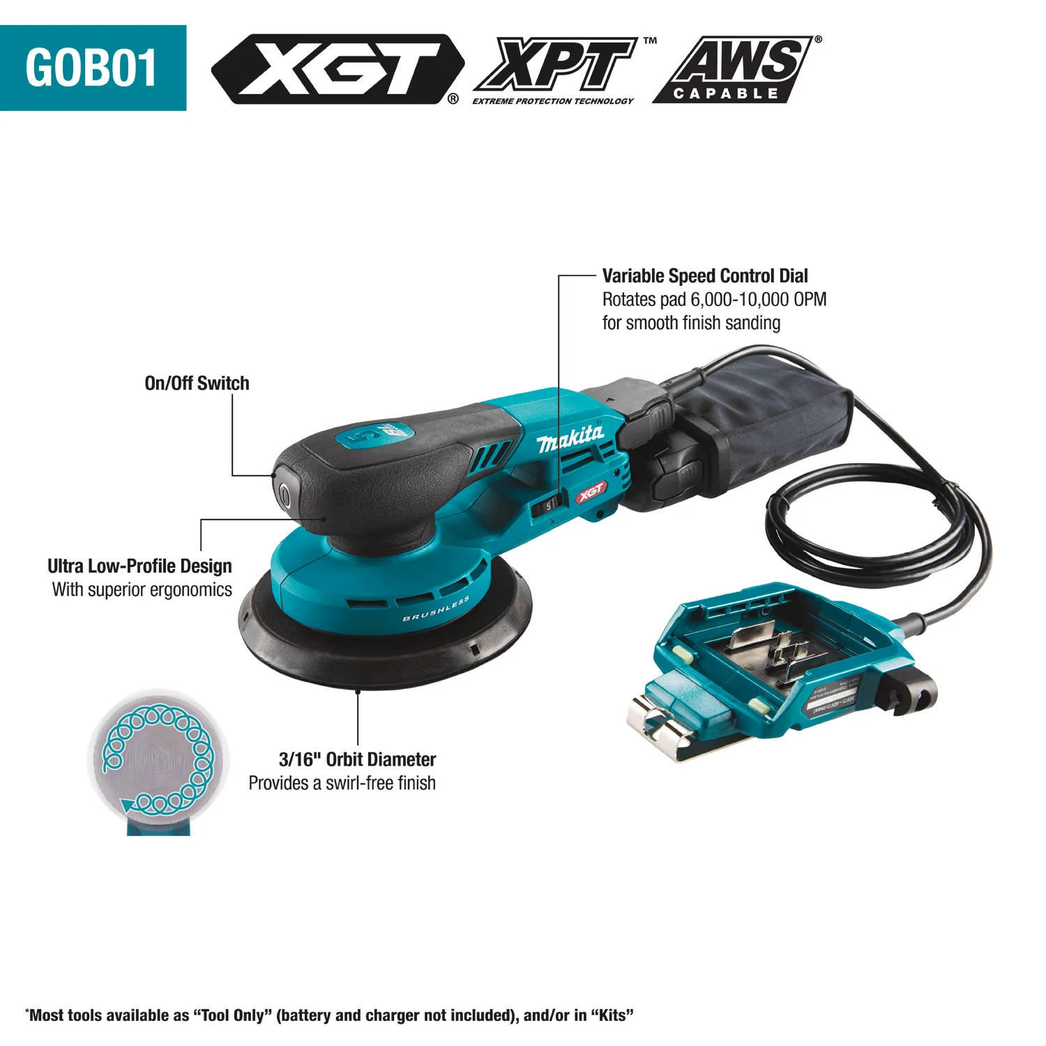 Makita GOB01CZ 40V max XGT Brushless Cordless 6" Random Orbit Sander (Tool Only) - Image 2