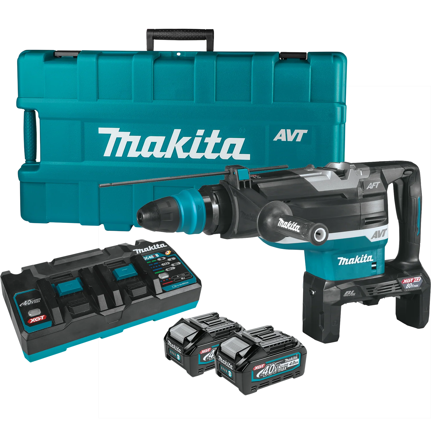 Makita (GRH06PM) 80V Max (40V Max X2) XGT Brushless 2 In. AVT Rotary Hammer Kit, accepts SDS-MAX bits, AFT, AWS Capable
