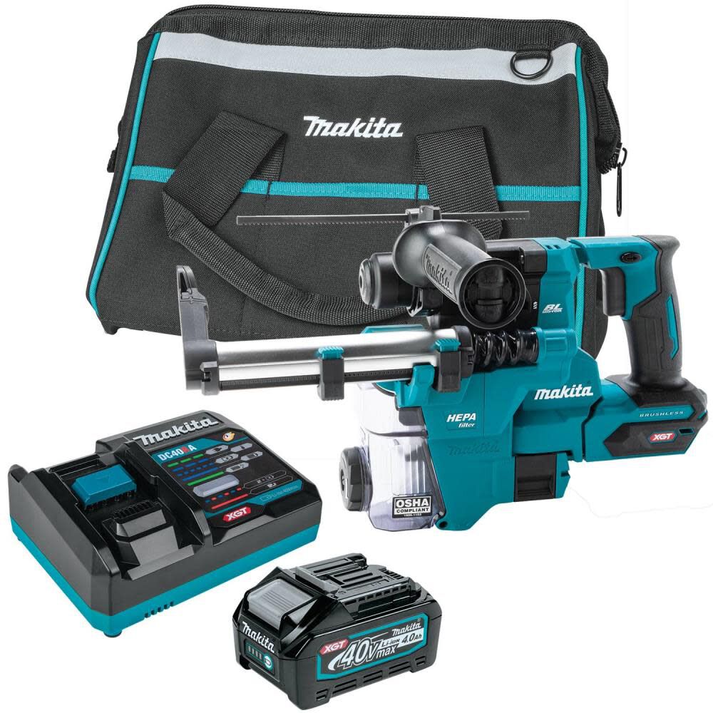 Makita GRH10D1W 40V MAX XGT Cordless 13/16 In. SDS-PLUS AVT Rotary Hammer Kit with Dust Extractor
