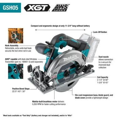 Makita GSH05Z 40V Max XGT 6-1/2 In. Circular Saw, AWS Capable Cordless (Bare Tool) & FREE Makita GTK01Z - Image 2