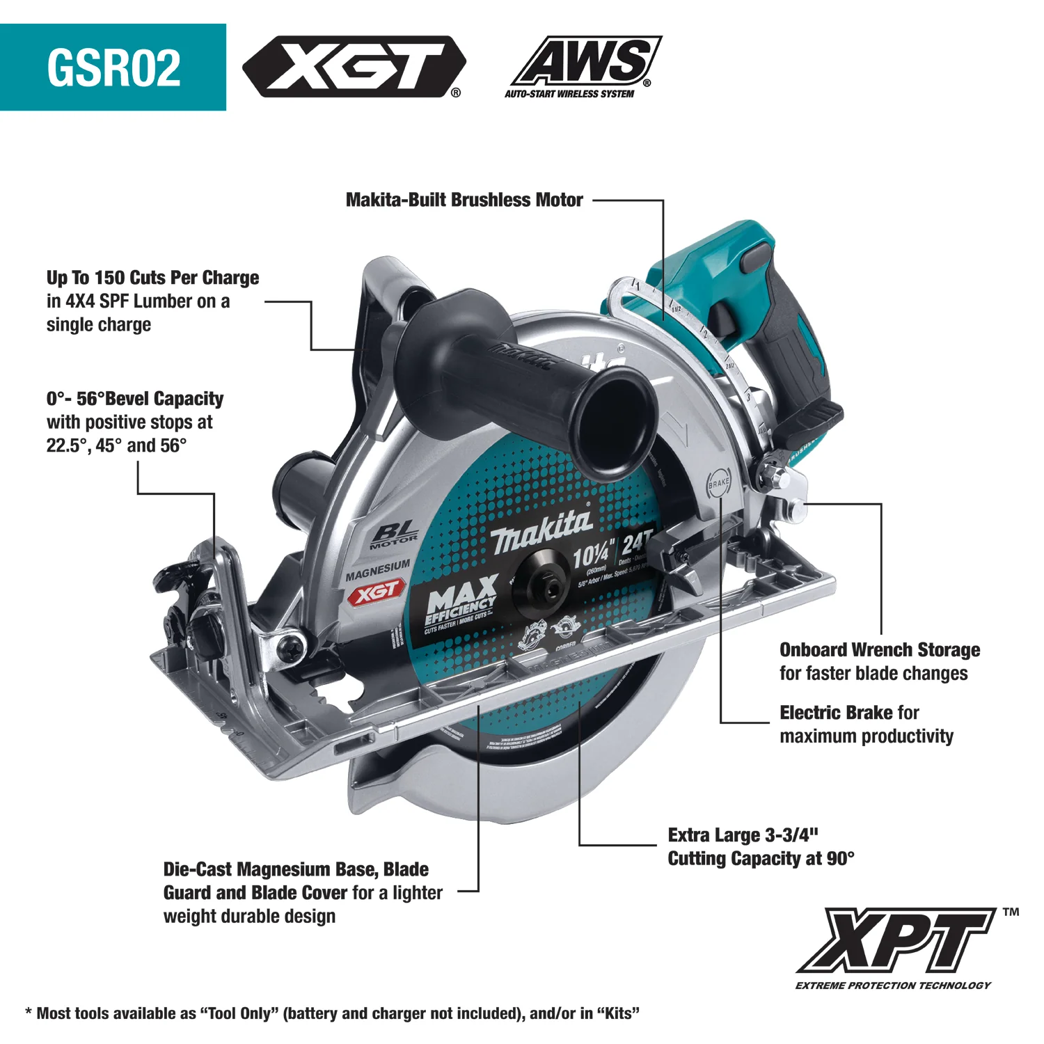 Makita GSR02M1 40V Max XGT Circular Saw Kit Rear Handle 10-1/4 In. AWS Capable - Image 2