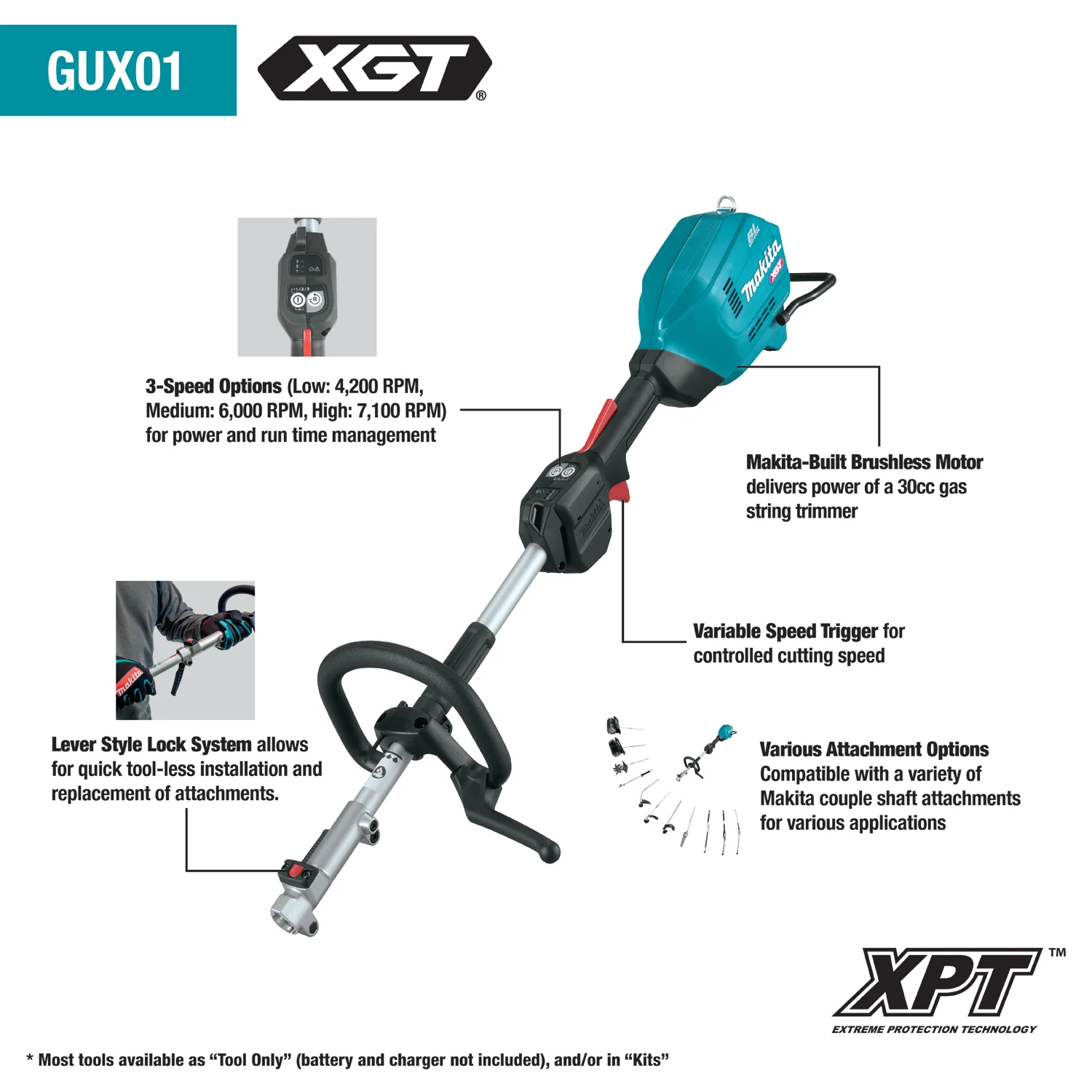 Makita GUX01Z 40V max XGT Brushless Cordless Couple Shaft Power Head, Tool Only - Image 2