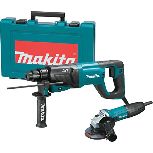 Makita (HR2641X1) SDS-PLUS 3-Mode Variable Speed AVT Rotary Hammer with Case and 4-1/2" Angle Grinder, 1"