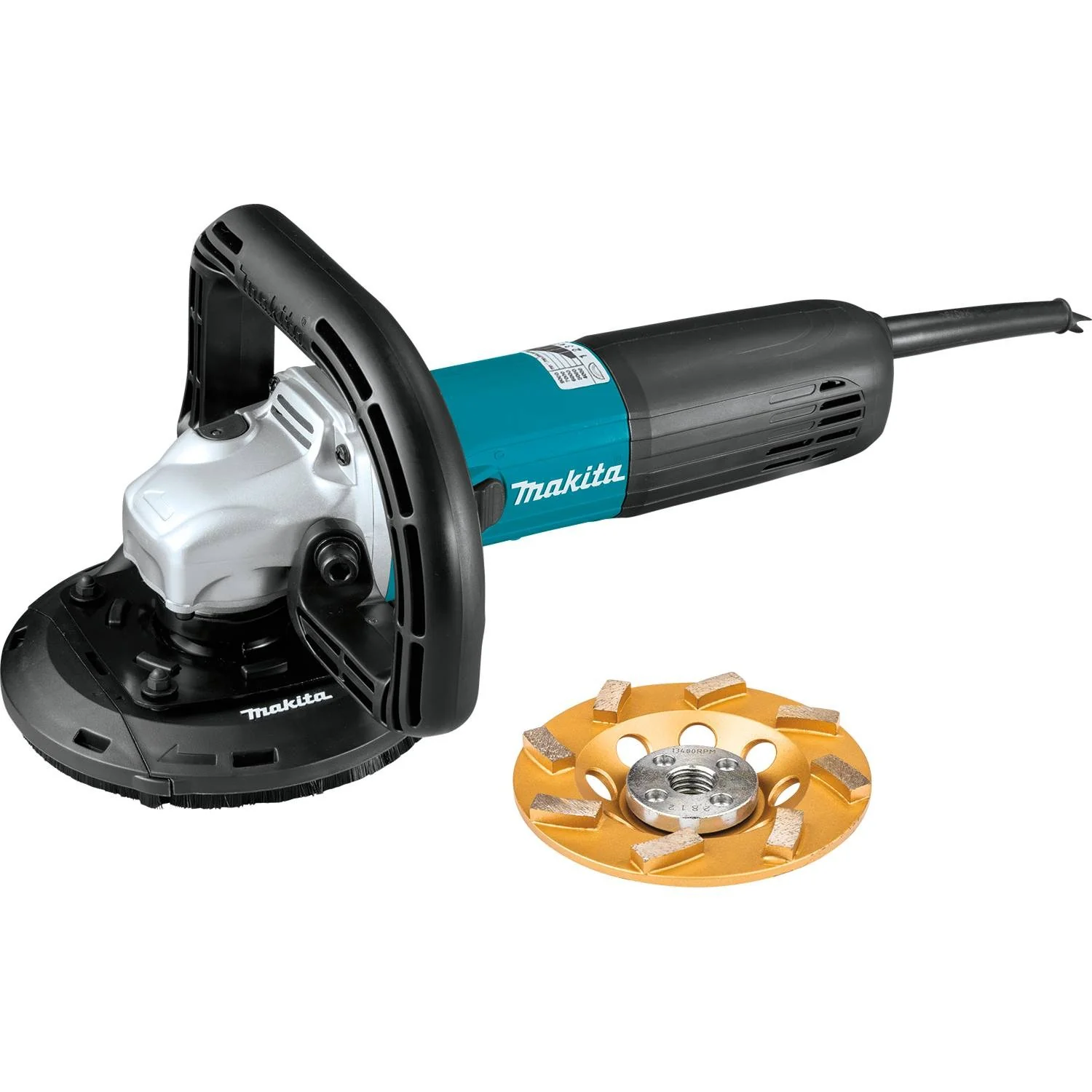 Makita PC5010CX1 - 5" SJSII Compact Concrete Planer, 12 AMP, 4,000 - 9,000 RPM, var. spd., no lock-off, lock-on, dust extraction shroud, diamond cup wheel