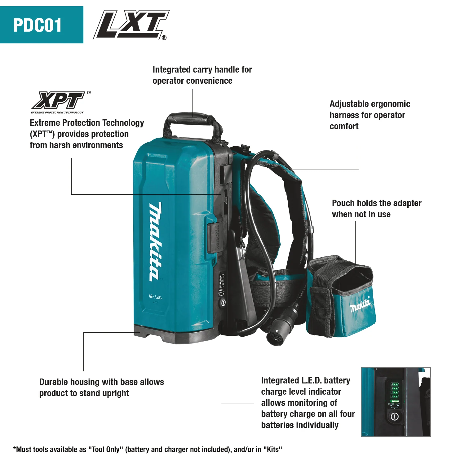 Makita PDC01 ConnectX, LXT, LXT X2 and XGT Portable Backpack Power Supply - Image 2