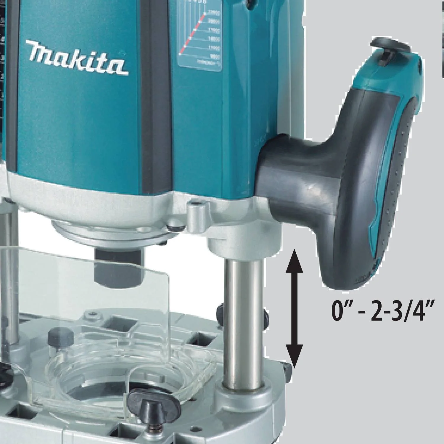Makita 3-1/4 HP Plunge Router, 9,000-22,000 RPM, var. spd., L.E.D. Lights, electric brake - Image 3