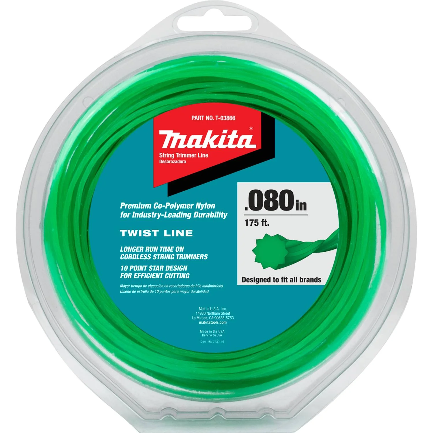 Makita T-03866 - Twisted Trimmer Line, 0.080”, Green, 175’, 1/2 lbs.