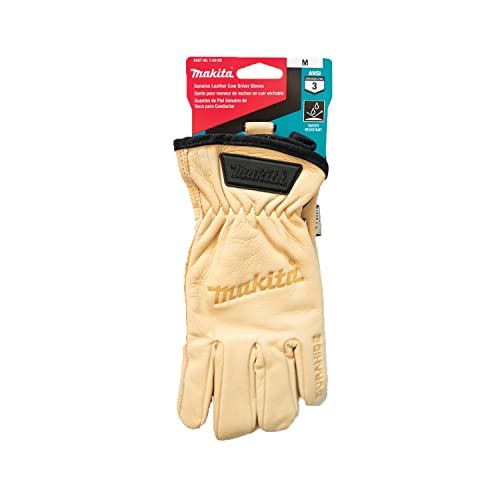 Makita Unisex 100% T 04189 100 Genuine Leather Cow Driver Gloves Medium, Light Brown, Medium US - Image 7