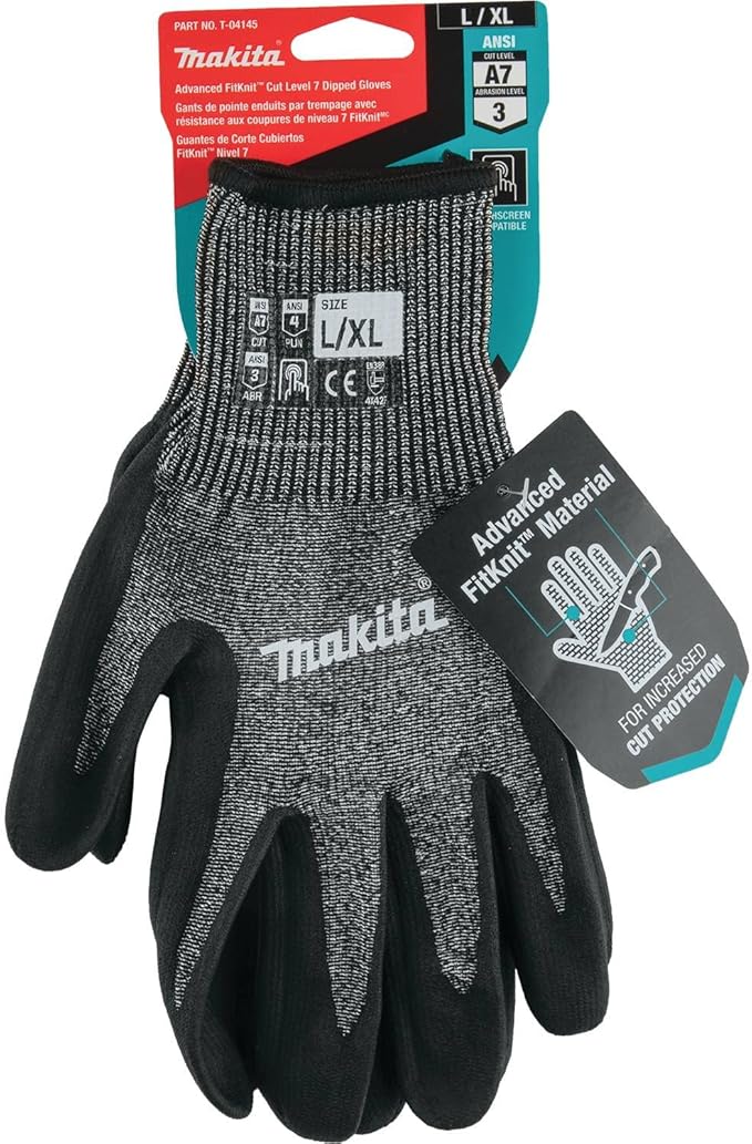 Makita Unisex Fitknit T 04145 Advanced FitKnit Cut Level 7 Nitrile Coated Dipped Gloves Large X Large, Gray/Black, Large X-Large US - Image 5