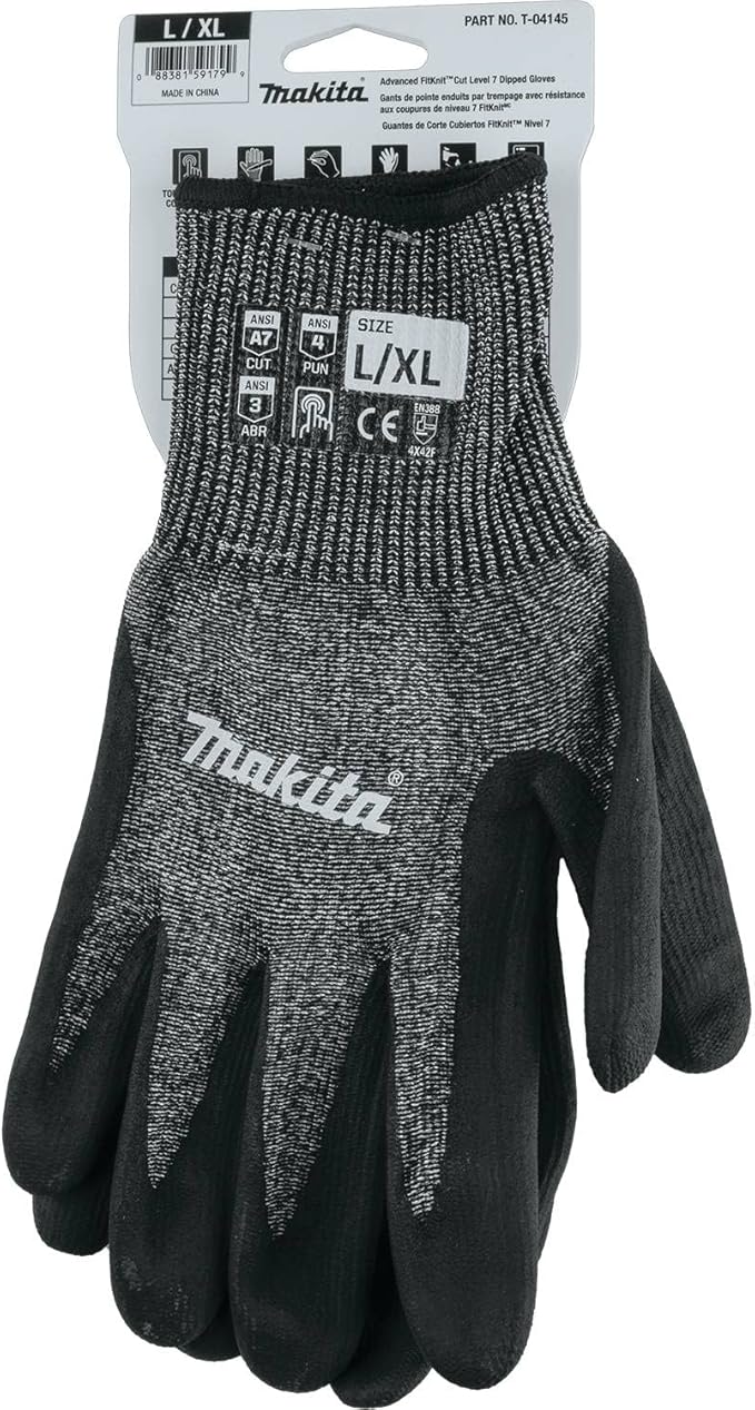 Makita Unisex Fitknit T 04145 Advanced FitKnit Cut Level 7 Nitrile Coated Dipped Gloves Large X Large, Gray/Black, Large X-Large US - Image 6