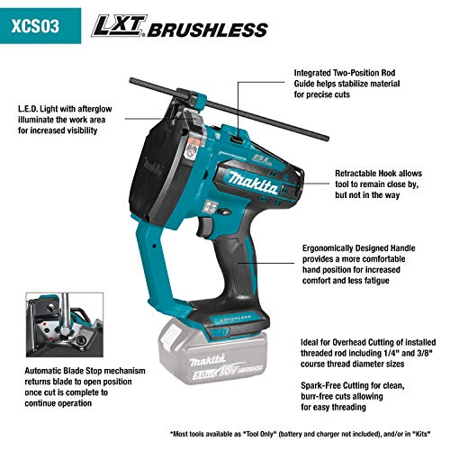 Makita (XCS03Z) 18V LXT Lithium-Ion Brushless Cordless Threaded Rod Cutter (Bare Tool) - Image 4