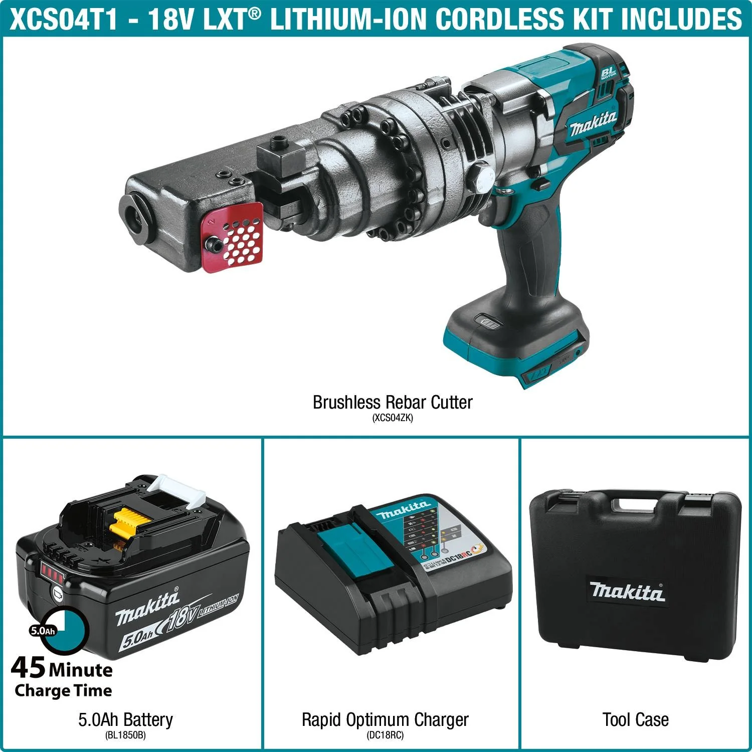 Makita (XCS04T1) 18V LXT Lithium-Ion Brushless Cordless Rebar Cutter Kit, case, with one battery (5.0Ah) - Image 3