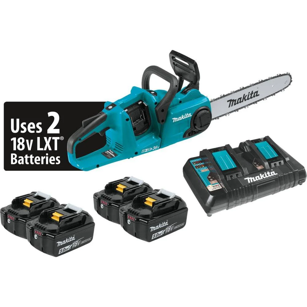 Makita XCU03PT1 36V (18V X2) LXT Brushless 14" Chain Saw Kit with 4 Batteries