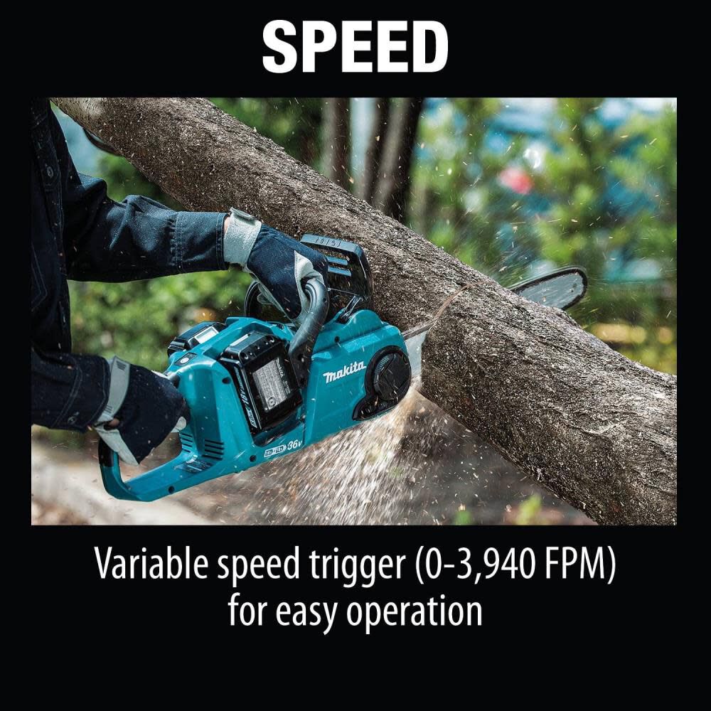 Makita XCU03PT1 36V (18V X2) LXT Brushless 14" Chain Saw Kit with 4 Batteries - Image 13