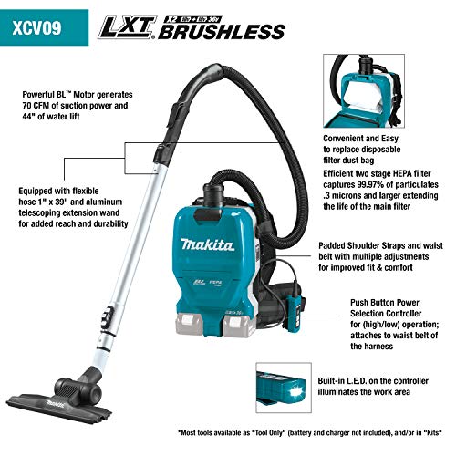 Makita XCV09PT 18V X2 LXT Lithium-Ion (36V) Brushless Cordless 1/2 Gallon HEPA Filter Backpack Dry Vacuum Kit (5.0Ah) - Image 2