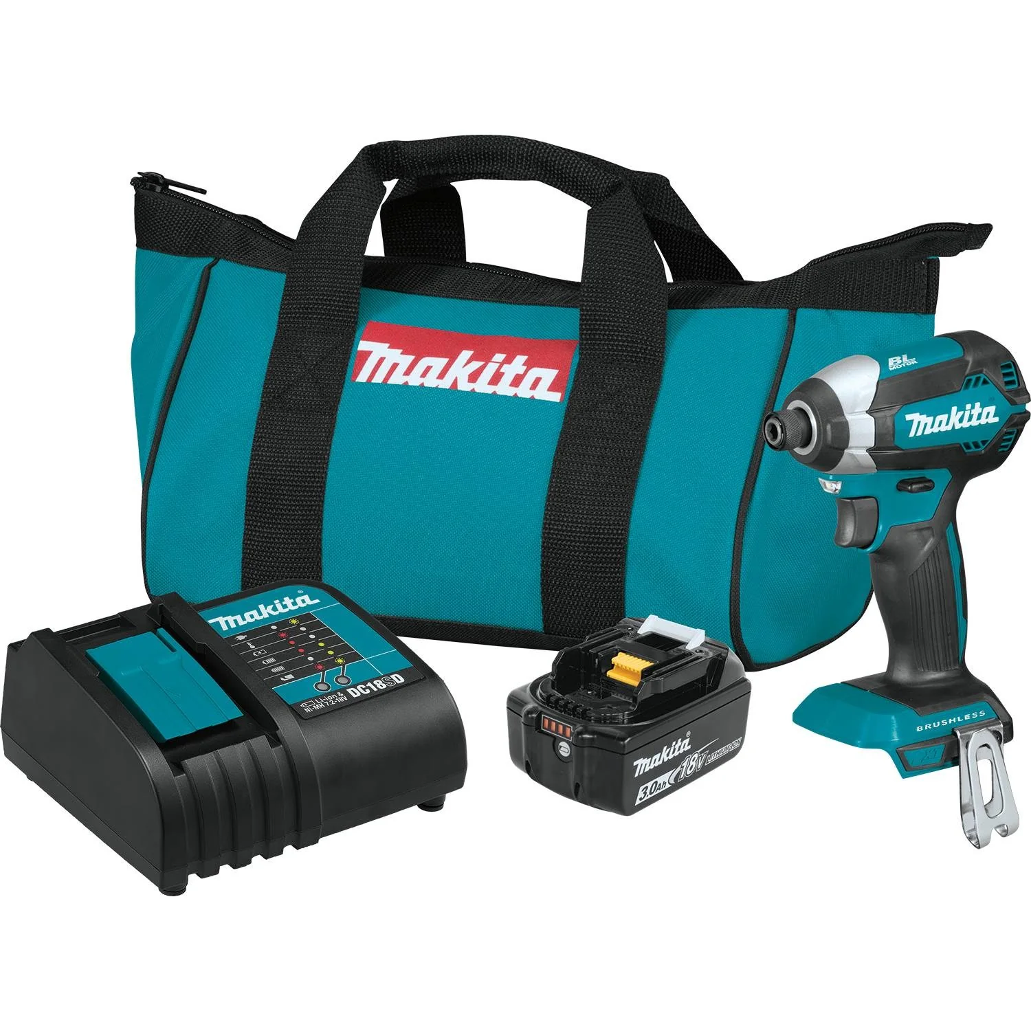Makita XDT131 - 18V LXT Lithium-Ion Brushless Cordless Impact Driver Kit, var. spd., rev. L.E.D. Light, bag, with one battery (3.0Ah)