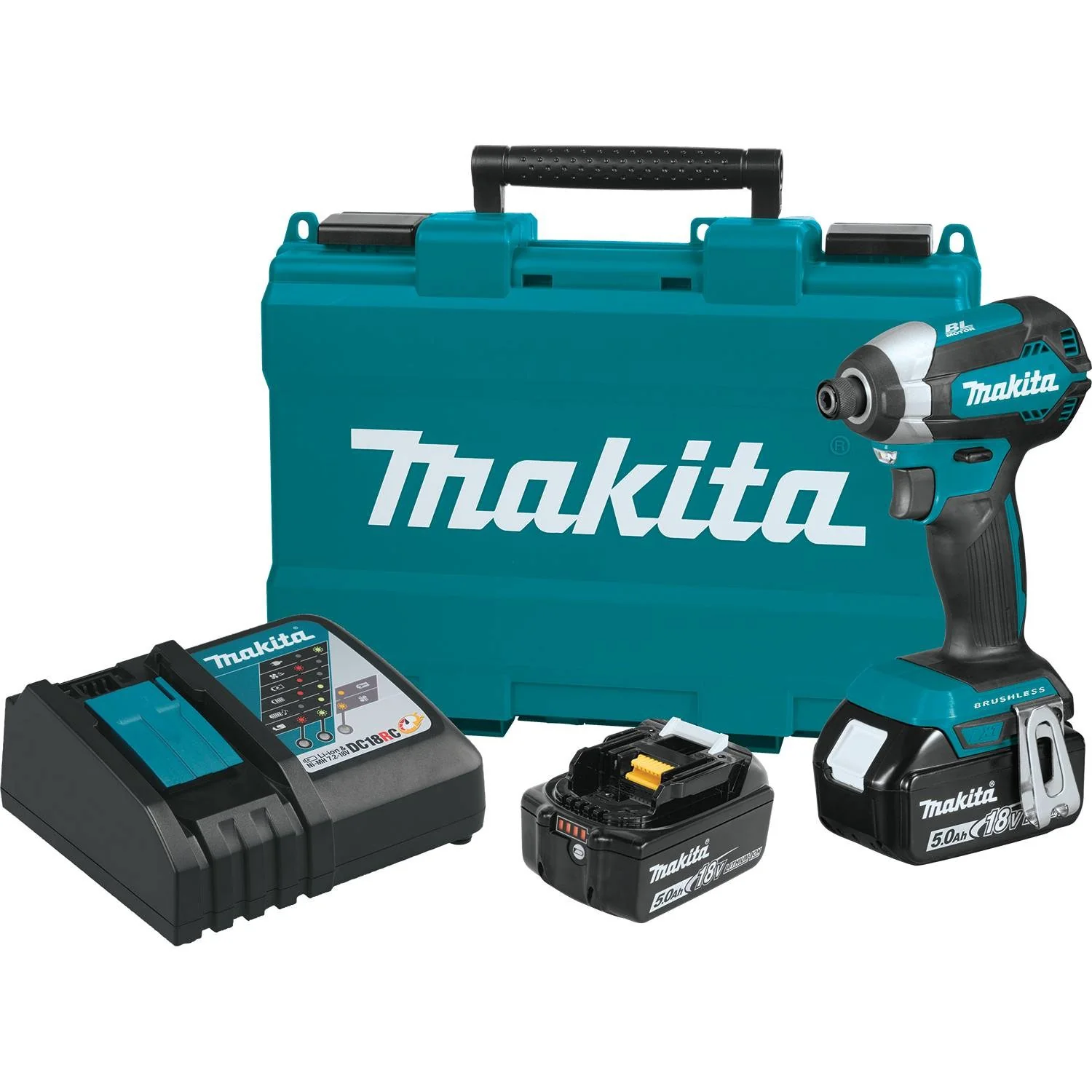Makita XDT13T - 18V LXT Lithium-Ion Brushless Cordless Impact Driver Kit, var. spd., rev. L.E.D. Light, case (5.0Ah)