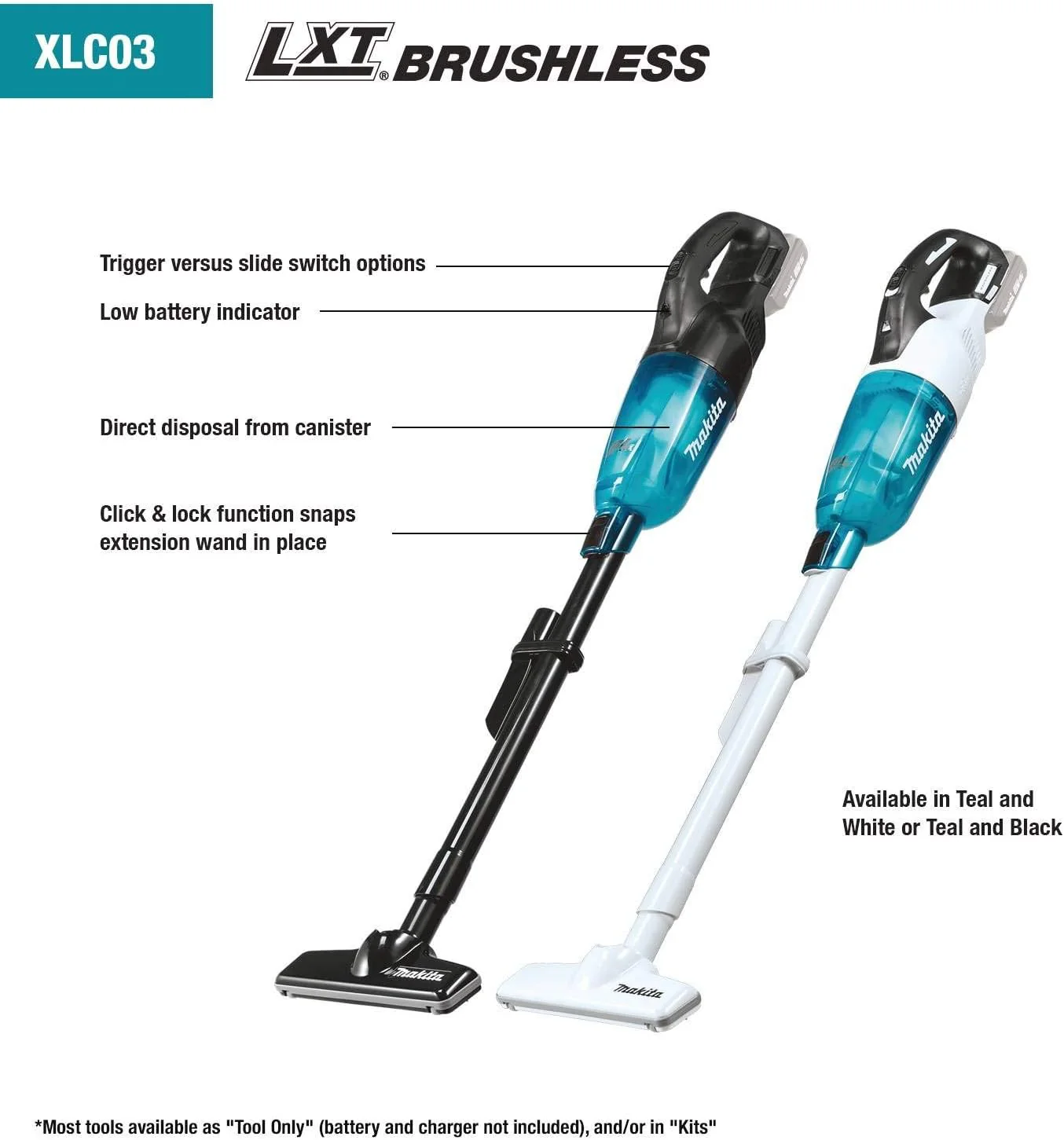 Makita 18V LXT (XLC03R1BX4) Lithium-ion Compact Brushless Cordless Vacuum Kit - Image 2