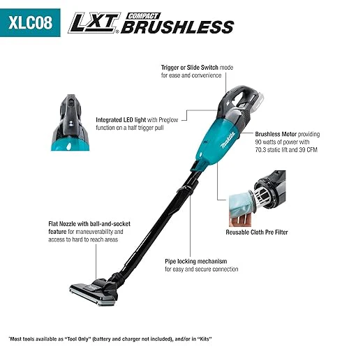 Makita XLC08R1B 18V LXT Lithium-ion Compact Brushless Cordless Vacuum Kit, Trigger w/Lock (2.0Ah) - Image 2