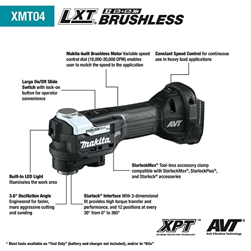 Makita 18V LXT Lithium-Ion Sub-Compact Brushless Cordless Starlock Max Oscillating Multi-Tool Kit (2.0Ah) - Image 2